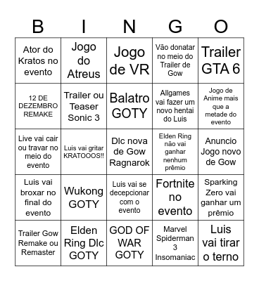 Bingo GOTY 2025 LuisGAMER Bingo Card