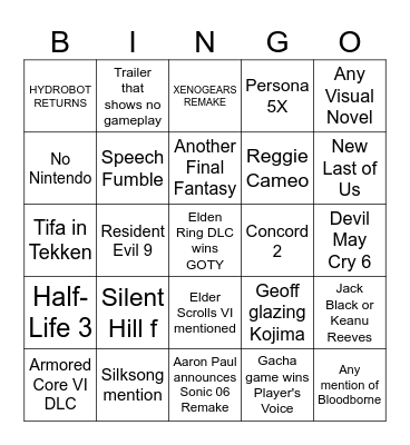 GAME AWARDS Bingo Card