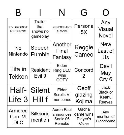 GAME AWARDS Bingo Card