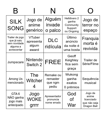 BINGÃO GAME AWARDS Bingo Card