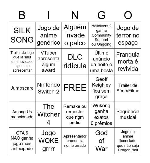 BINGÃO GAME AWARDS Bingo Card