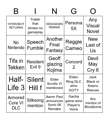 GAME AWARDS Bingo Card