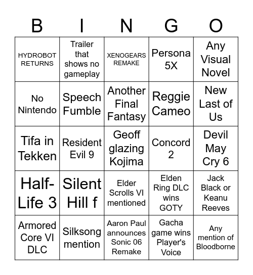 GAME AWARDS Bingo Card