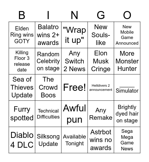 Untitled Bingo Card