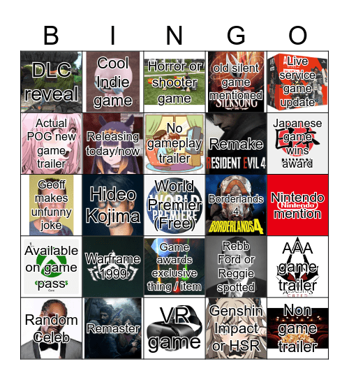 Game Awards 2024! Bingo Card