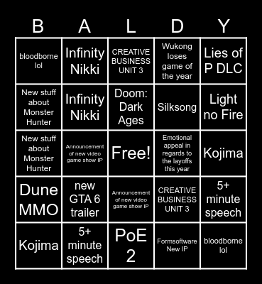game awards Asmon official sheet Bingo Card
