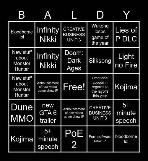 game awards Asmon official sheet Bingo Card
