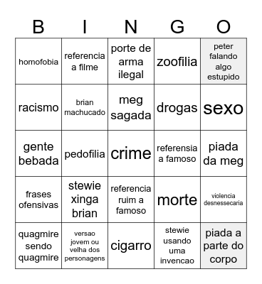 family guy bingo Card