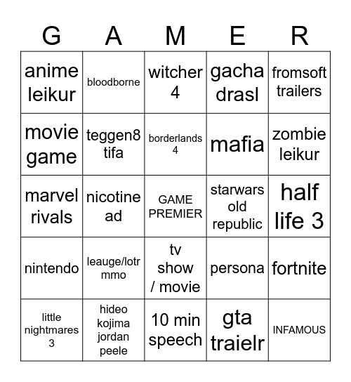 real leaked game awards Bingo Card