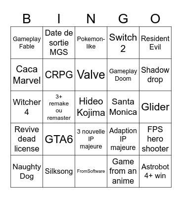 Tamer Bingo Card