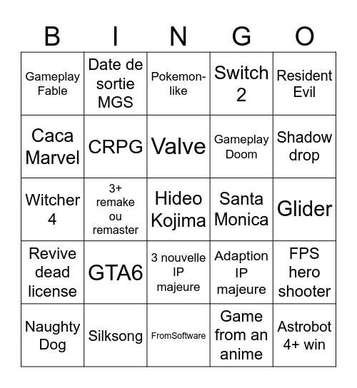 Tamer Bingo Card