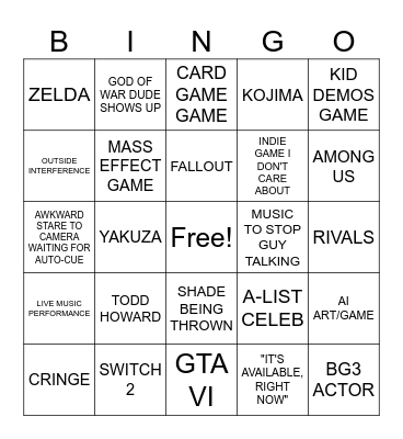 VGA 2023 Bingo Card