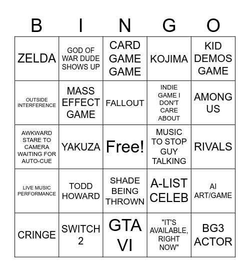 VGA 2023 Bingo Card