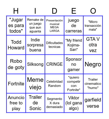 Bingo de los Game Awards Bingo Card