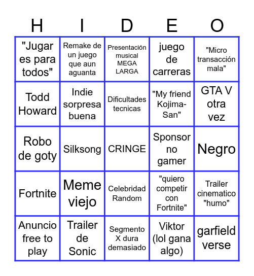 Bingo de los Game Awards Bingo Card