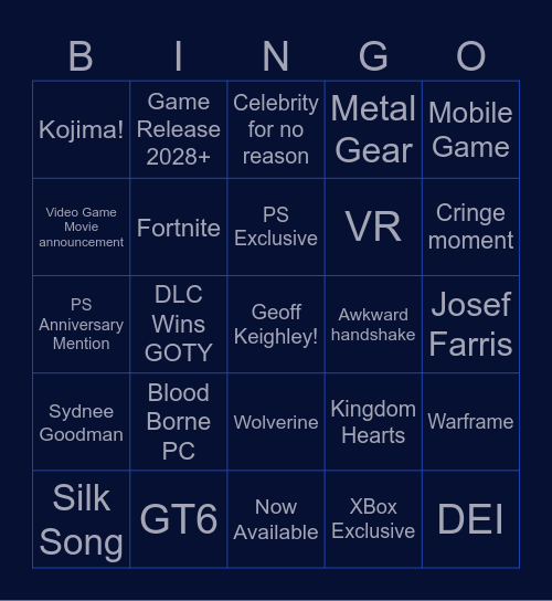 G.O.T.Y. Bingo Card