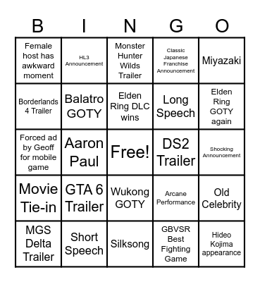 TGA BINGO Card