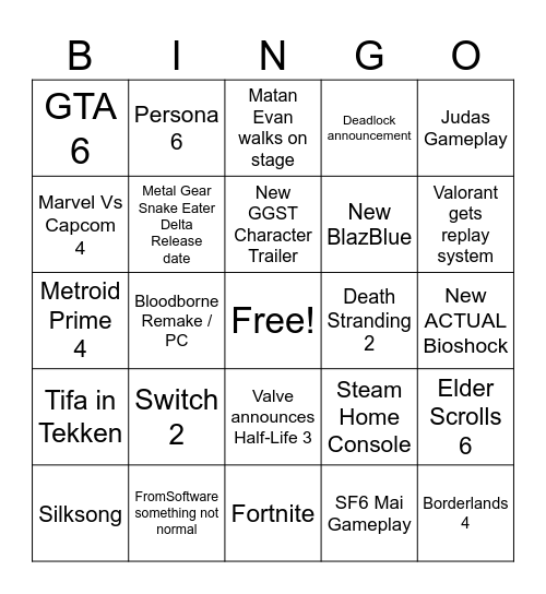 TGA 2024 Bingo Card
