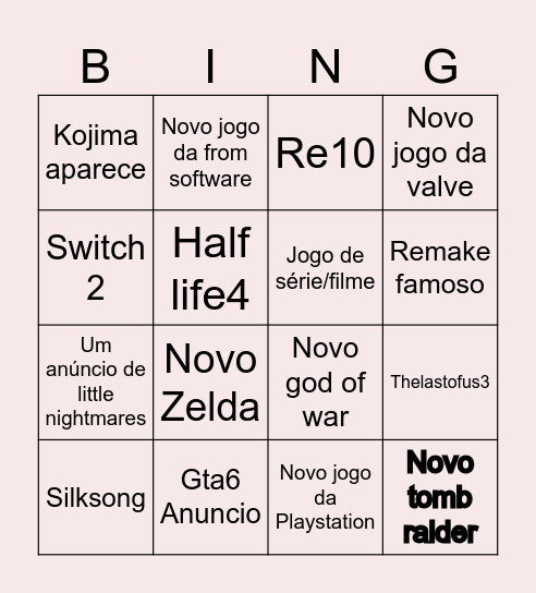 TGA Bingo Card
