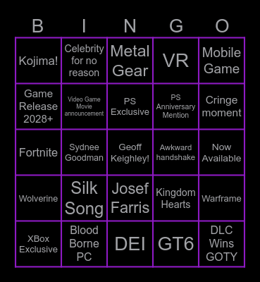 G.O.T.Y. Bingo Card