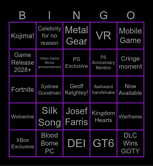 G.O.T.Y. Bingo Card