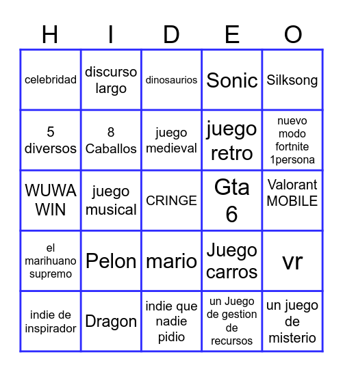 Bingo de los Game Awards Bingo Card