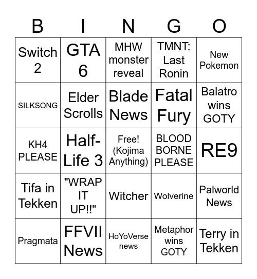 🌟GAME AWARDS🌟 Bingo Card