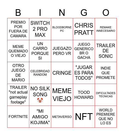 GAME AWARDS 2024 Bingo Card