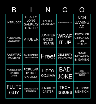 game awards Bingo Card