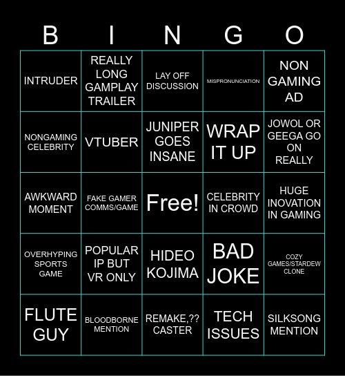 game awards Bingo Card