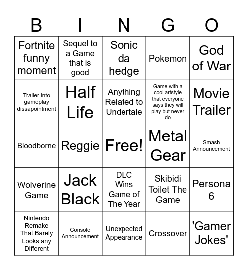 my awesome bingo Card