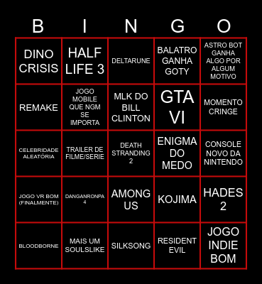 BINGO DO SNAG PRO TGA Bingo Card