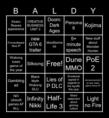 game awards Asmon official sheet Bingo Card