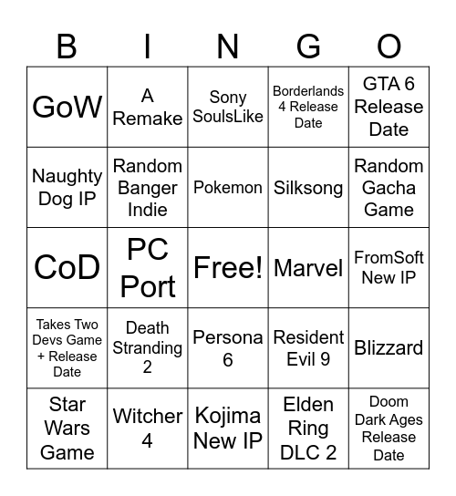 TGA 2024 Bingo Card