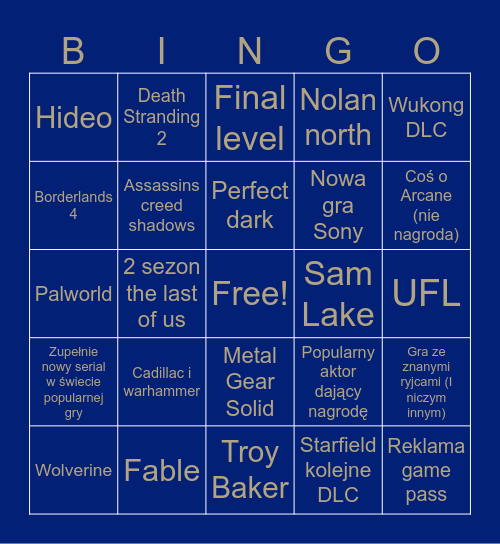 Game Awards Bingo Card