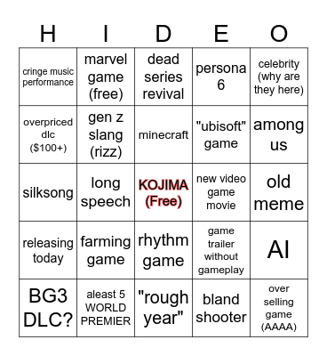 GAME AWARD BIGNO CARD Bingo Card