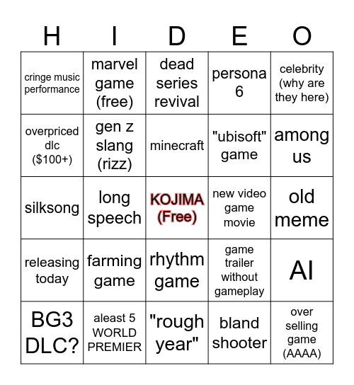 GAME AWARD BIGNO CARD Bingo Card