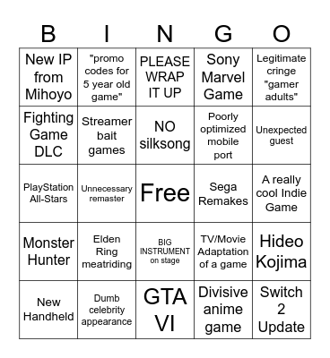 Game Awards 2024 Bingo Card