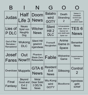 GAME AWARDS 2024 Bingo Card
