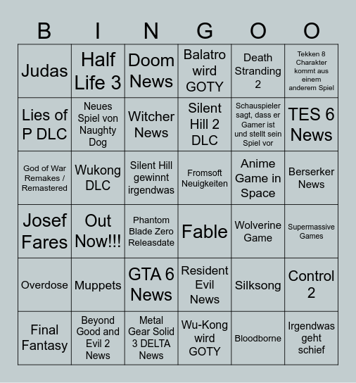 GAME AWARDS 2024 Bingo Card