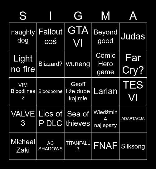 TGA TS 2024 Bingo Card