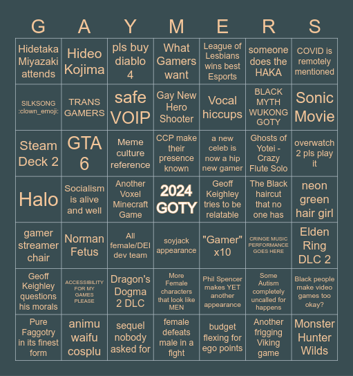 2024 - GAME AWARDS BINGO Card