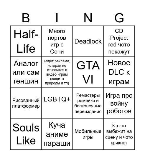 game awards 2024 Bingo Card