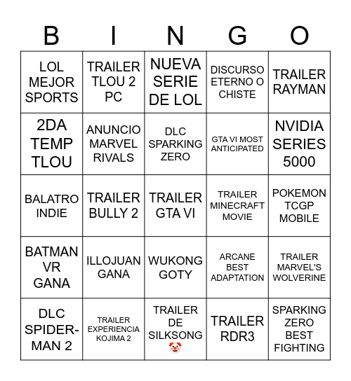 Untitled Bingo Card