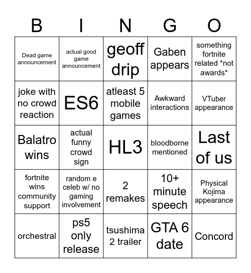 Strokin my award for these games Bingo Card