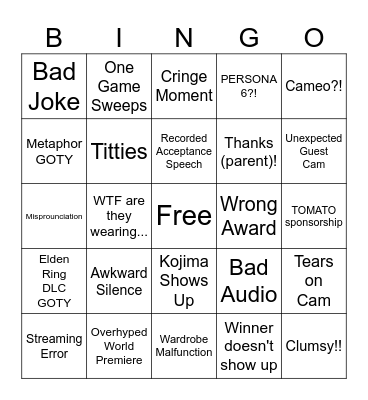 GAME AWARDS 2024 Bingo Card