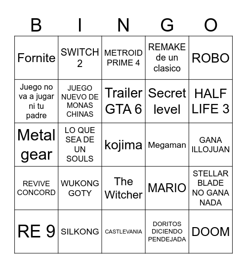 GAME AWARDS Bingo Card