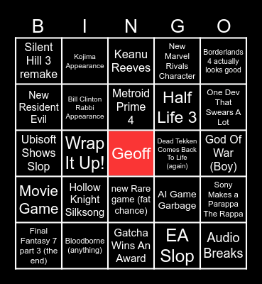 Game Awards Bingo Card