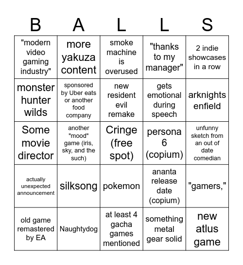 Anicord TGA bing Bingo Card