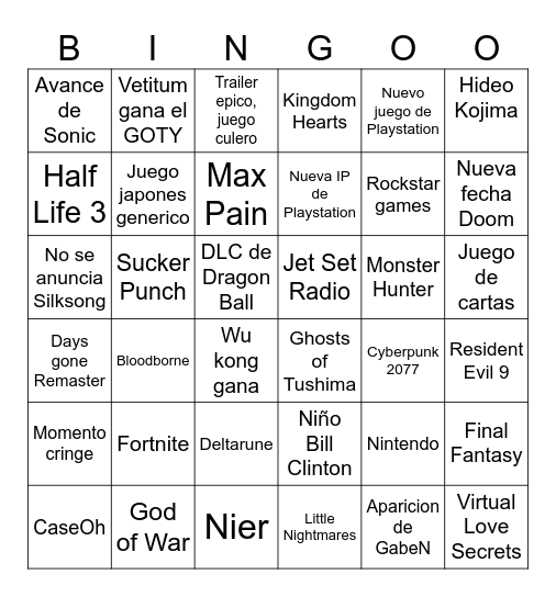 PENES Bingo Card